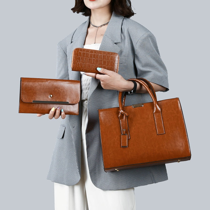 Conjunto Feminino em Couro Bolsa + 2 Carteira - Premium Bags
