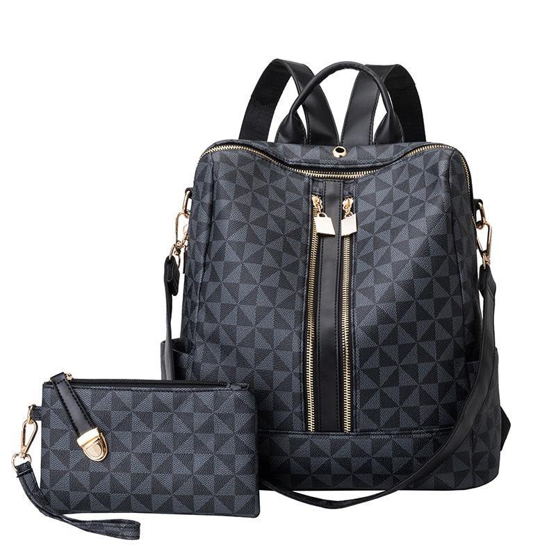Mochila Feminina em Couro + Carteira - Classic Elegance