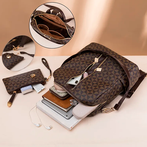 Mochila Feminina em Couro + Carteira - Classic Elegance